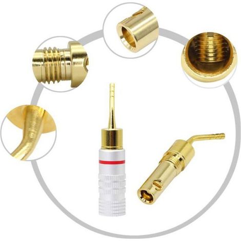 Fiche Banane - 2 mm - Connecteur Audio Haut-Parleur - Sans Soudure - À Vis - Plaqué Or - 4 Pièces (1/3)