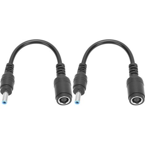 Schwarzer Adapter (2er-Pack) von Buchse auf Stecker für HP/Dell, gerade auf abgewinkelt, 7,4 x 5,0 mm auf 4,5 x 3,0 mm (1/4)