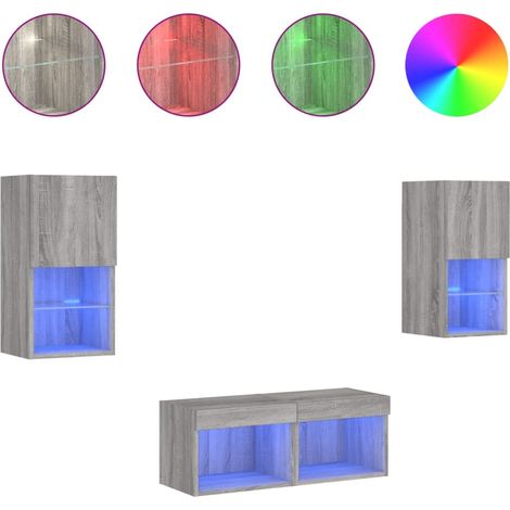 Maison Exclusive - 4-tlg. TV-Wohnwand mit LED-Leuchten Grau Sonom
