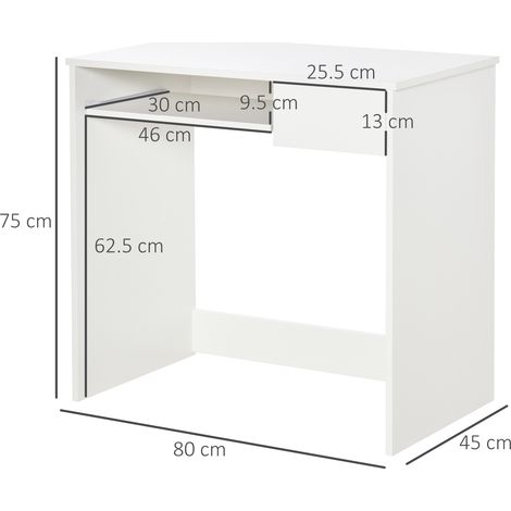 Bureau, 80x45x75cm, bureau gain de place avec plateau pour clavier et tiroir à documents, blanc. (1/5)