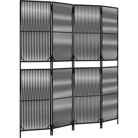 Divisorio per Ambienti Divider per stanze Paravento a 4 Pannelli Nero in Polyrattan (1/4)