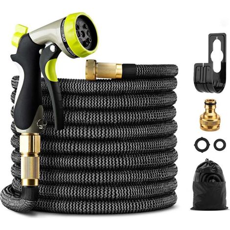 Tuyau d'arrosage Extensible 15 m avec connecteurs en Laiton, 8 Mode d’Arrosage, Flexible Anti-Torsion pour Maison, Jardin, Terrasse et Voiture (1/5)