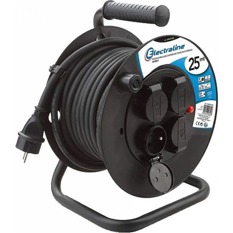 Rallonge Prolongateur électrique IP44 Profesionnelle 25M avec enrouleur Noir, Section 3G2,5 mm