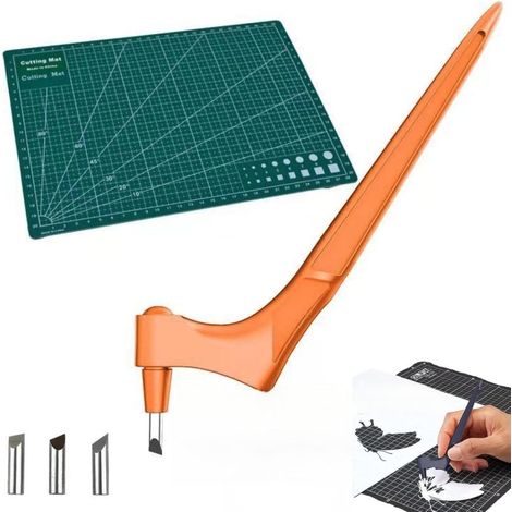 Cortador de papel artesanal de acero inoxidable, giratorio 360°, especialmente diseñado para scrapbooking, con hoja naranja hecha a mano (45° + 15°), cabezal de la hoja y placa de grabado. (1/5)
