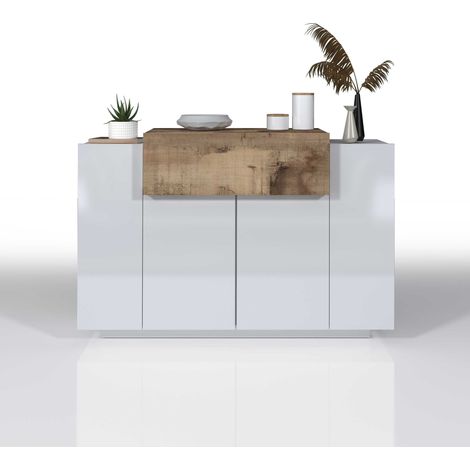 WHOUS - Scarpiera Ingresso Salvaspazio con Doppia Profondità CORONA 120x45x85 cm - Mobile Scarpiera con 2 ante, 1 ribalta e 9 scomparti - Scarpiera Bianca/Acero in Melaminico
