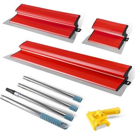 Spatule Enduit Lissage Set, Kit D'outils de Spatule Comprenant 3 Grattoirs(25cm+40cm+60cm) et Manche Télescopique de 160cm et Adaptateur, Outils Plaquiste pour Le Plâtrage de Plafond et Mur (1/5)