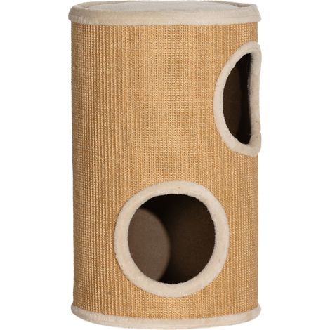 Tonneau griffoir pour chat tour à griffer arbre à chat 2 étages en fibre de sisal naturel pour 1-2 félins Ø 35 x 60H cm (1/5)