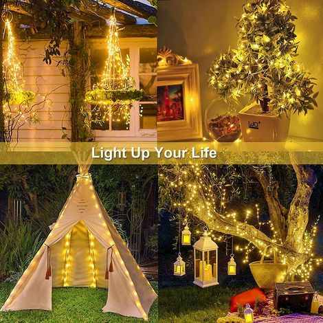 Guirlande lumineuse solaire 200 LED étanche, 20 m blanc chaud avec 8 modes, guirlande lumineuse solaire en fil de cuivre pour jardin, terrasse, Noël, fête de mariage - Blanc chaud MNS (1/4)