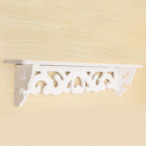 Mensola da parete in legno bianco intagliato, staffa per rack, design ritagliato, mensola da parete, decorazioni per la casa, 46 x 9 cm (1/5)