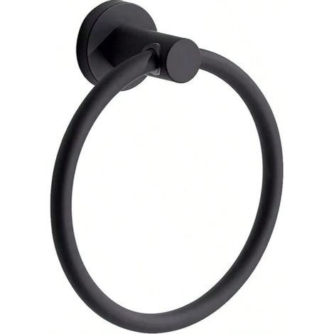 Porte-Serviettes, Anneau Porte Serviettes Mural Givré Noir en Acier Inoxydable, Porte Serviette Rond pour Salle de Bain, Cuisine (Noir)