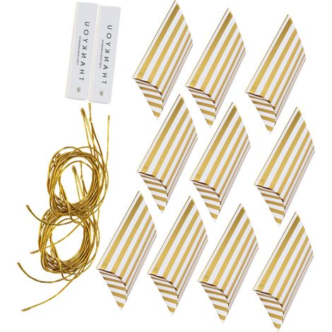 Lot de 10 boîtes d'emballage pour bonbons et biscuits à faire soi-même, petits étuis cadeaux en papier pour mariages, anniversaires et fêtes, à rayures dorées (1/5)