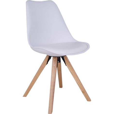 Set 2 sedie da pranzo Bergen in ecopelle bianca con gambe in legno naturale