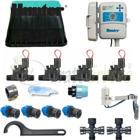 Kit de riego Hunter de 4 zonas con controlador exterior X2
