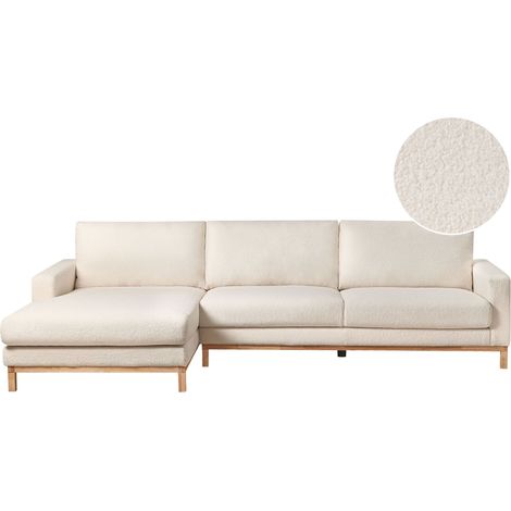 Corner Sofa 4 Seater SIGGARD Boucle White Right Hand (1/5)