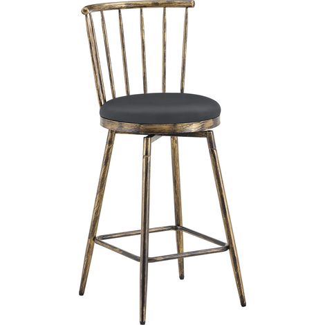 Tabouret de bar style Windsor avec siège rembourré en cuir régénéré, structure métal noir, repose-pieds carré pour cuisine, bar ou restaurant CHICFURN (1/5)