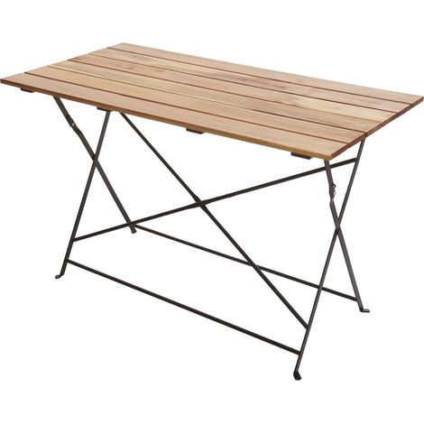 Table de jardin pliable en bois d'acacia et acier 120 x 60 cm couleur naturelle 040008538 (1/5)