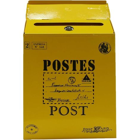 Boîte aux Lettres Murale,Boîte aux Lettres Vintage en Fer Boîte aux Journaux (Jaune 1)