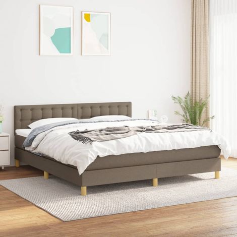 Sommier à lattes de lit avec matelas Taupe 160x200 cm Tissu (1/5)