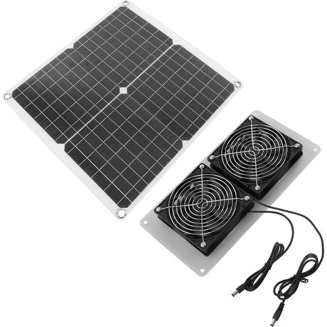 Kit de ventilation solaire 18 V 25 W avec deux ventilateurs résistants aux intempéries, idéal pour l'extraction d'air à grande vitesse par fenêtre dans les serres, les abris de jardin et les greniers. (1/5)