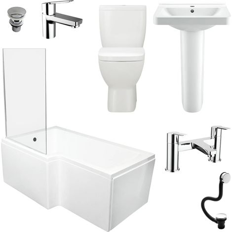 Complete Bathroom Suite L Shaped Shower Bath Inc Screen and Taps LEFT HAND, Without End Panel (1/5)