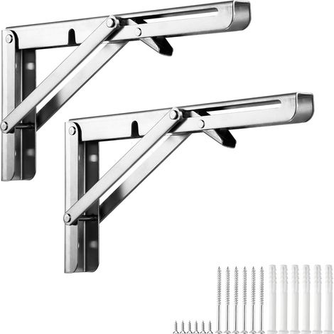 Lot de 2 Équerres Pliables, Acier Inoxydable, Verrouillage Sécurisé, Support Mural, Charge 30 kg, Pour Table Et Étagère (1/5)