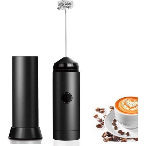Mousseur À Lait Électrique, Nettoyage Facile, Avec Fouet En Acier Inoxydable Spirale Spéciale, Portable Et Puissant Pour Café Du Matin, Latte, Cappuccino, Chocolat Chaud, Crème, Cocktails, Noir