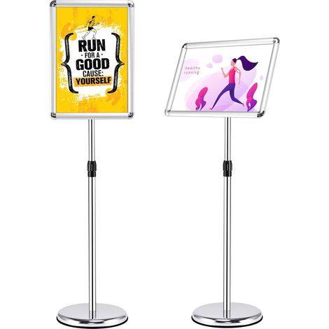 COSTWAY Set 2 Pezzi Supporto Poster Menù Stand per Pubblicità da Terra in Metallo, Girevole e Regolabile in Altezza, A4 / A3 (A3 Argento x 2)