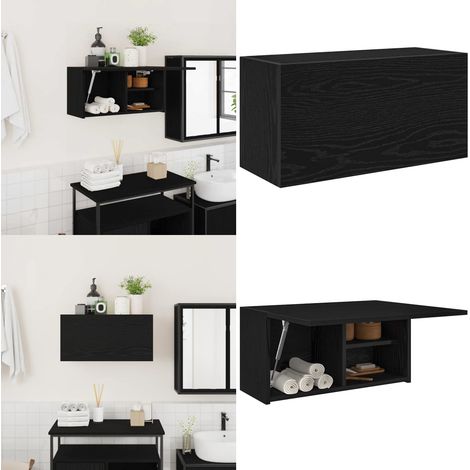 Mueble de pared de baño madera ingeniería negro 60x25x30 cm - Muebles de baño - Armario de pared