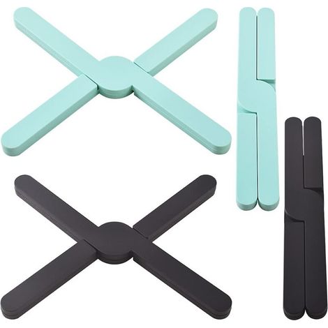 Set di 4 sottopentola pieghevoli in silicone, sottopentola isolanti elastici in silicone ecologico, cuscinetti riscaldanti, design a croce pieghevole (1/4)