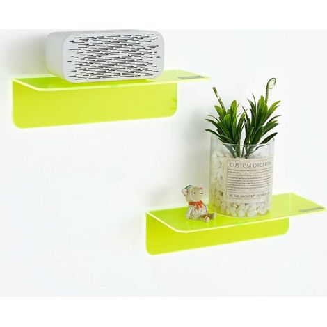 SHINING HOUSE 2er-Pack kleine selbstklebende Wandregale zur einfachen Erweiterung der Wandfläche – Acryl-Wandregale ohne Bohren für Schlafzimmer, Badezimmer, Küchen (Neongrün) (1/5)
