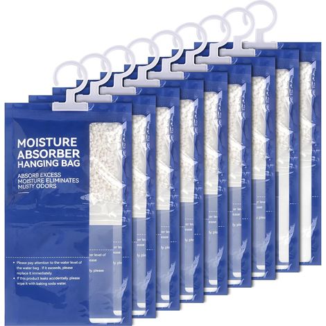 9 x 100 g – Luftentfeuchter zum Aufhängen – Luftentfeuchterbeutel – Feuchtigkeitsabsorber – Für Keller, Schlafzimmer, Waschküche – Gegen Feuchtigkeit
