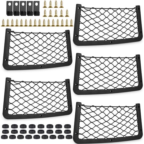 Rete portaoggetti per auto 5 pezzi, 5 ganci, 25 viti e 25 tappi in plastica, rete portaoggetti per bagagliaio 3618 cm, grande volume, organizer portaoggetti per bagagliaio, furgone adatto per auto e b