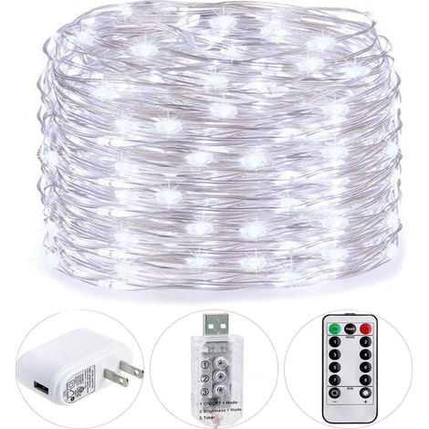 Guirlande Lumineuse USB - Fil de Cuivre Souple - 8 Modes d'Éclairage avec Télécommande - Étanche - Pour Décoration Intérieure Extérieure - Lot de 1 (1/5)