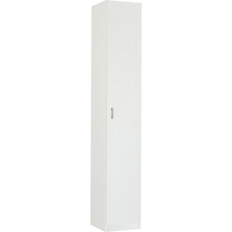 Pegane – Penderie blanche en panneaux de particules – Dimensions 180 x 40 x 35 cm – 1 porte adaptable et 2 étagères réglables – Fabrication espagnole