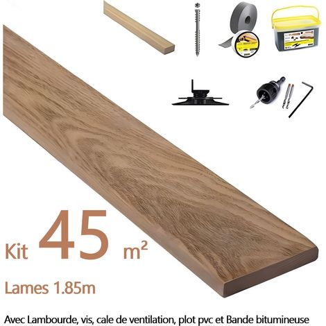 Kit complet terrasse 45m² en bois exotique Cumaru Longueur des lames : 1850mm (1/5)
