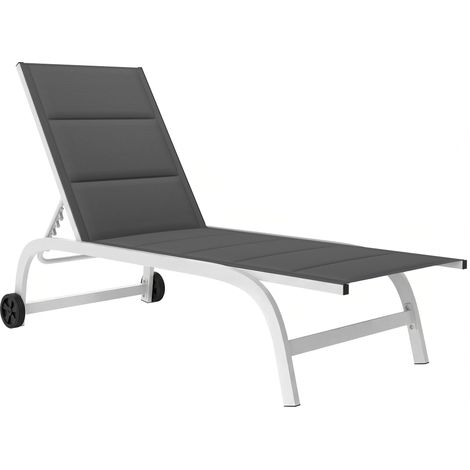 Lettino Prendisole da Giardino con Ruote, in Texteline con Telaio in Alluminio, Grigio Scuro e Bianco