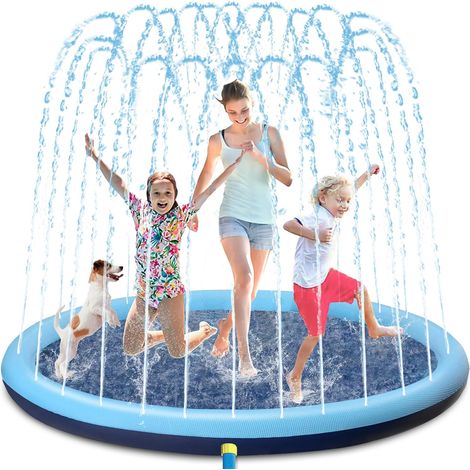 Tapis de Jet d'eau Jouets pour Enfants, 170 cm Tapis de Pulvérisation Antidérapant, 0,55mm Épaisseur Anti-Déchirure, PVC Sprinkler Splash Pad, Jeu d'eau Exterieur Été pour Enfant Chien (1/5)