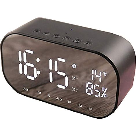 Radio-réveil numérique avec haut-parleur Bluetooth, chargeur USB, lecteur carte TF/AUX, fonction bureau – Noir (1/5)