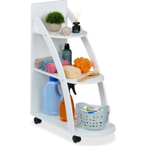 Relaxdays Carrito Auxiliar, 3 Niveles, 80 x 60 x 30 cm, Carro Cocina, Baño, MDF, Estantería con Ruedas, Estrecho, Blanco