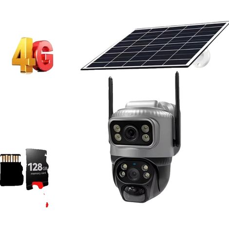 Telecamera di sicurezza, doppia lente, zoom digitale 10x, 4G, alimentazione solare, batteria da 128 GB inclusa. (1/2)