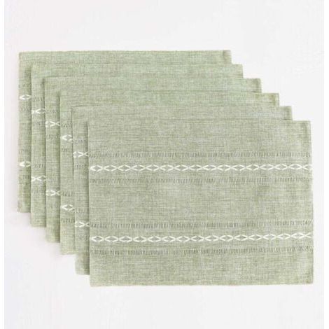 Sets de table en coton et lin, 30 x 45 cm, lot de 6, ourlets rustiques pour table de cuisine, résistants à la chaleur, vert sauge (1/4)