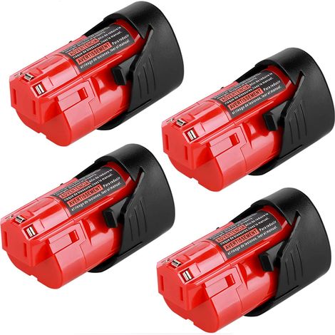 PDstation 4Pack 3.5Ah 12V M12 Batterie pour Milwaukee M12 M12B2 M12B3 48-11-2401 48-11-2402 48-11-2420 48-11-2430 48-11-2440 48-11-2460 48-11-2411 48-11-2412