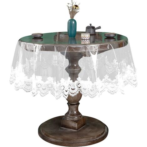 Nappe rectangulaire en plastique transparent - Imperméable - Vinyle PVC - Bord en dentelle brodée - Nappe transparente pour la cuisine à l'extérieur et à l'intérieur - 110 x 160 cm - Blanc (1/5)