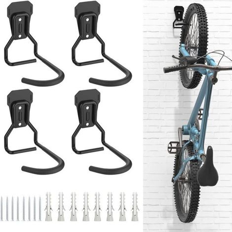 Crochets Vélo, Supports de Cintre de Vélo en Fer, Support Mural de Rangement pour Vélos Robuste en Forme de L, Support Vertical de Vélo Pratique pour Maison Garage, Noir 4pcs (1/4)