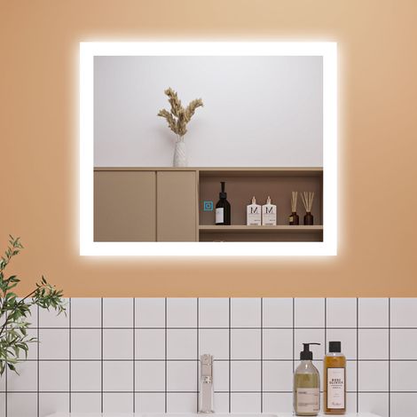 600x500mm Backlit LED Illuminated Bathroom Mirror with LED Lights, Lighted Bathroom Makeup Wall Mounted Mirror with Demister Pad, Sensor Touch Switch, Horizontal/Vertical