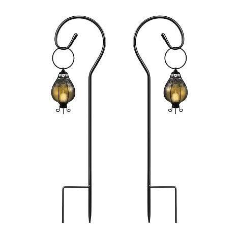 SEGNAYEN crochets lampes jardin réglables piquet métal pour suspendre lampes paniers plantes noir (1/5)