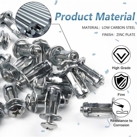 Lot de 20 chevilles robustes pour murs creux, M6 x 25 mm, en métal, pour cavités creuses, ancrage en métal résistant, écrou Jack pour cloison sèche, placoplâtre, tôle de fer, murs fins et souples, (1/5)