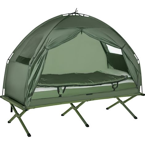 Outsunny 1 person Foldable Camping Tent w/Sleeping Bag Air Mattress Outdoor Hiking Picnic Bed cot w/Foot Pump