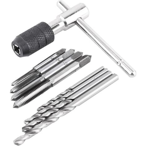 Jeu d'outils de filetage manuels, 9 pièces, clé en T et forets hélicoïdaux (1/5)