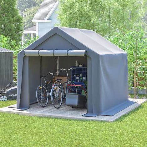 BIRCHTREE Outdoor Garden Storage Tent Bike Motorcycle Carport Shed Shelter Steel Frame 8X8FT Dark Grey (1/5)